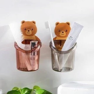 Cốc đựng bàn chải hình gấu dán tường tiện lợi xinh xắn