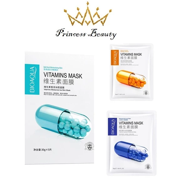 Set 5 Mặt nạ VITAMINS MASK cấp ẩm mềm mịn se khít lỗ chân lông giảm thâm kiềm dầu nội địa trung Bioaqua