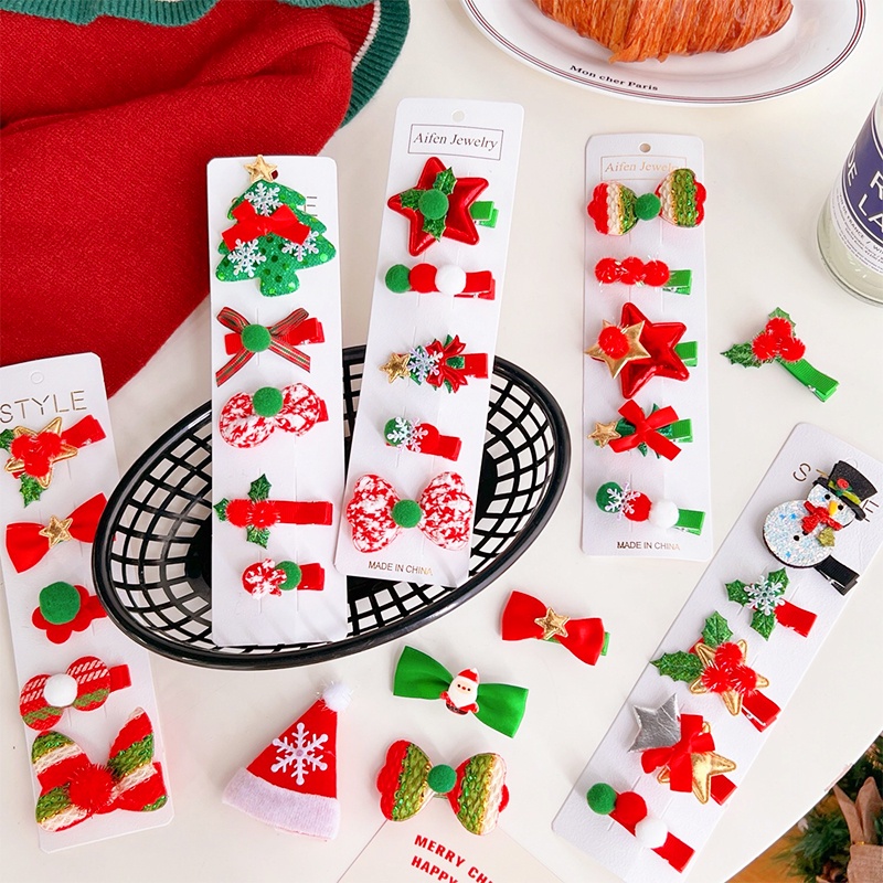 Set 5 kẹp tóc Noel nhiều họa tiết đáng yêu quà tặng Noel cho các bé mầm non