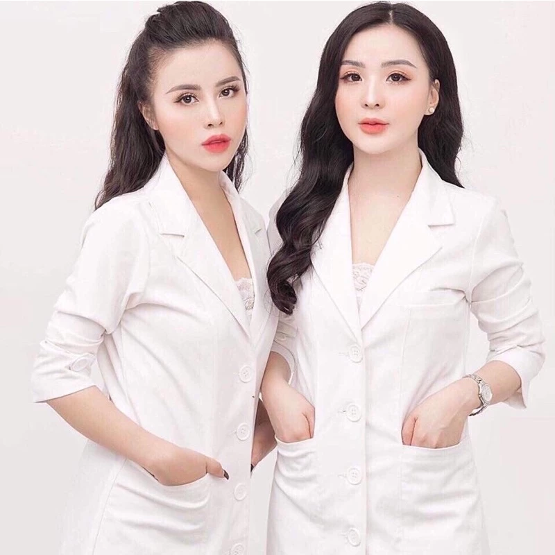 Áo Blue blouse cao cấp vải cotton lạnh dáng dài MÀU TRẮNG CỦ ĐẬU  sang chảnh. thêu logo từ 5c (phí thêu 100k)