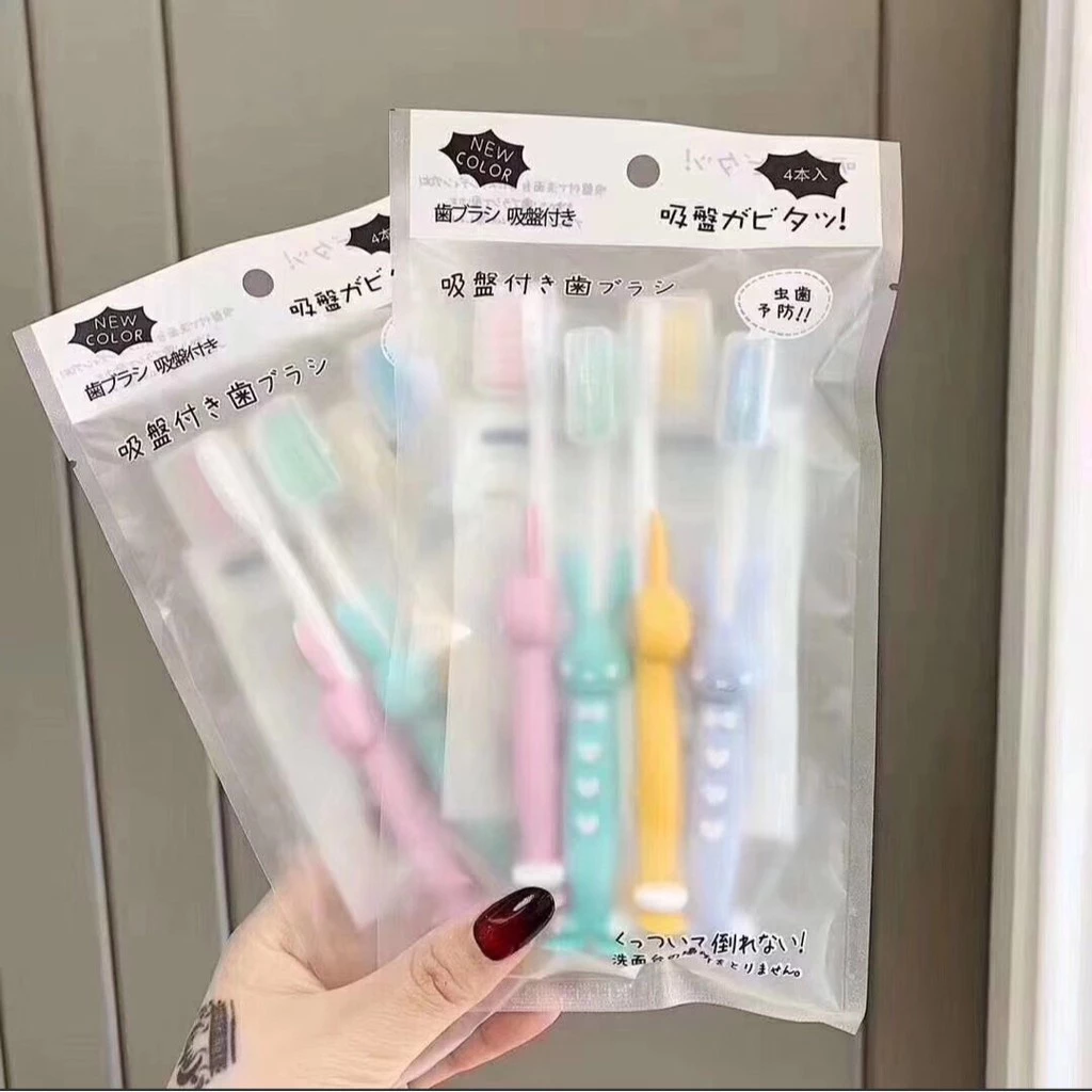 Sét 4 Bàn Chải Đánh Răng Hình Thú Cho Bé Cái Siêu Mềm Kèm Túi Zip