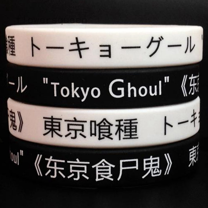 Vòng đeo tay cao su mặt khắc họa tiết chữ Tokyo Ghoul đơn giản