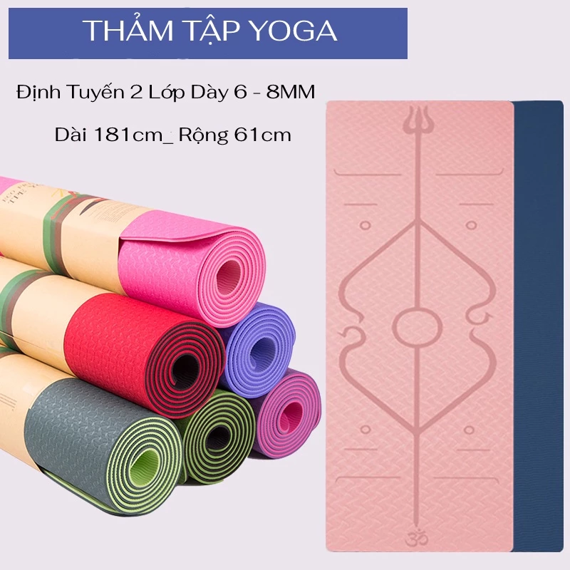 Thảm tập yoga 2 lớp TPE 6mm, 8mm có định tuyến tập gym thiền , chống trượt cao su cao cấp tại nhà 88324