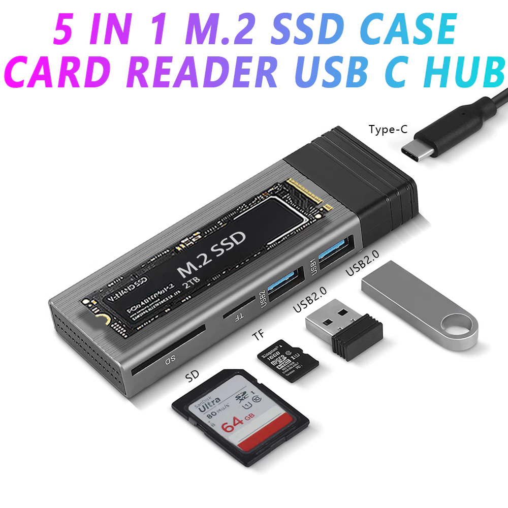 Mới m.2 nvme ngff ssd vỏ ngoài usb c hub nvme hộp đựng đầu đọc thẻ sd tf loại c hub dock cho macbook pro air bộ chia usb c