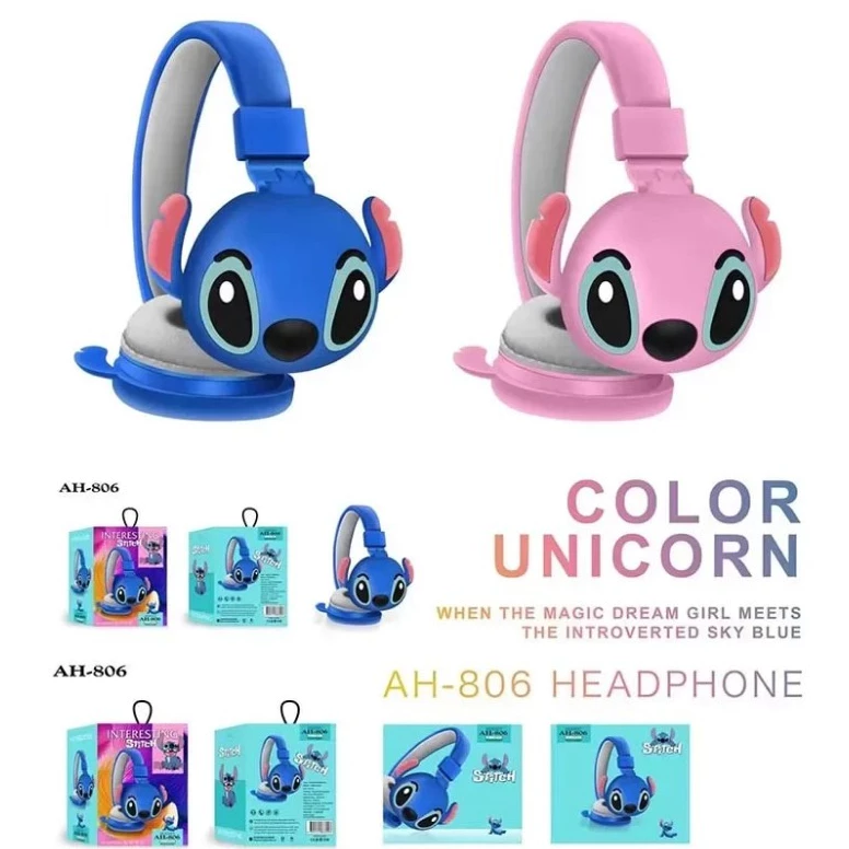 Disney Tai Nghe bluetooth ah-806 hifi Không Dây Âm Thanh Nổi hifi Có mic Hình stitch Cho Trẻ Em