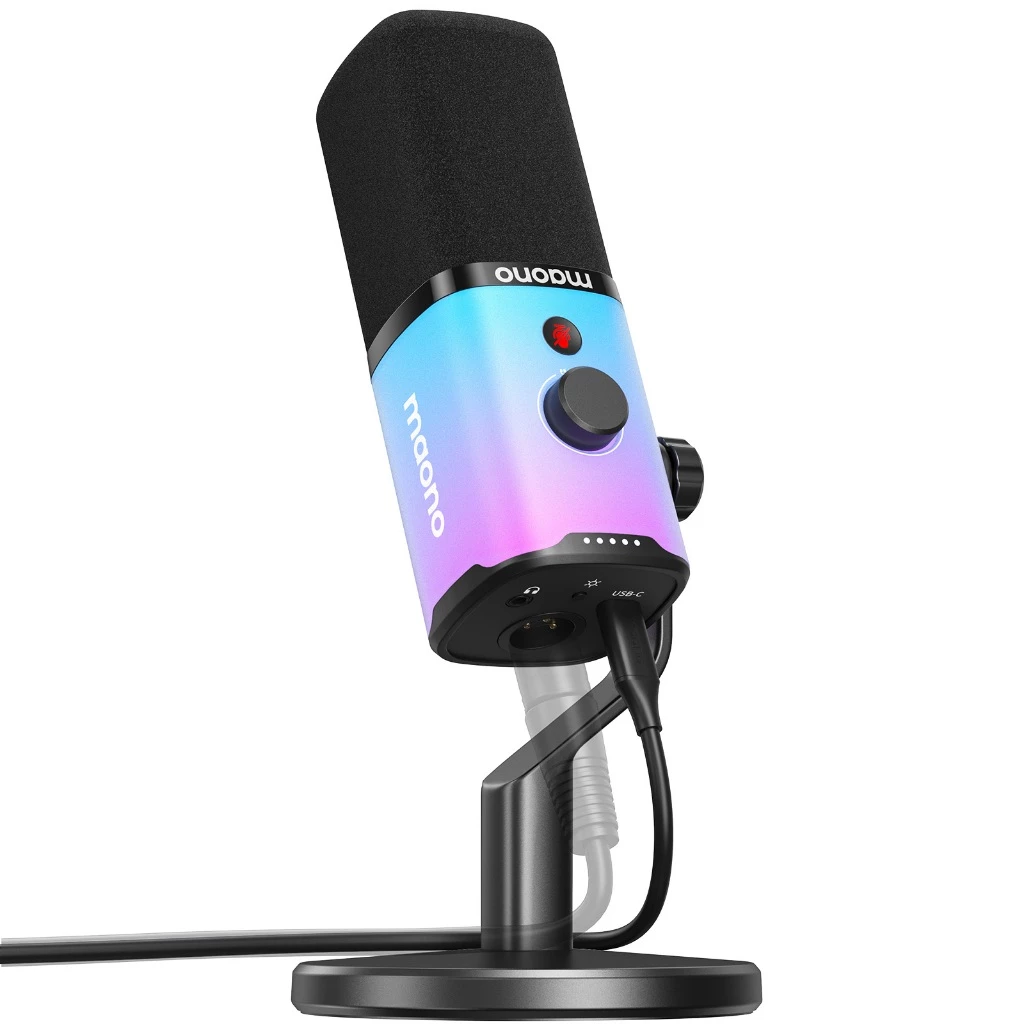 Bộ micrô chơi game năng động Maono PD100X RGB Bộ micrô chế độ kép USB / XLR có phần mềm, tắt ti