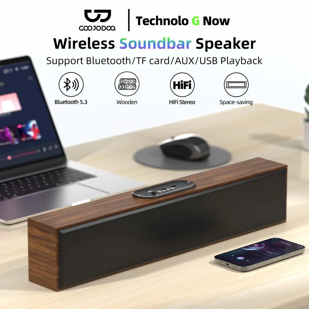 Loa Bluetooth GOOJODOQ Thiết kế bằng gỗ kích thước lớn Loa không dây PC Máy tính xách tay Âm th