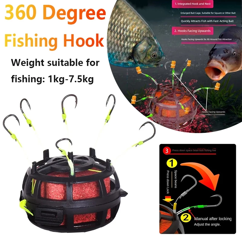 5 Móc Câu Cá 360 Độ Thép Carbon Mồi Cá Câu Cá 6 Móc, Mồi Lồng Móc Có Thể Giữ 27Lb Bữa Ăn Cá, Đầu Bền Dụng Cụ Câu Cá