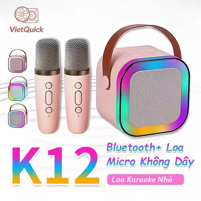Loa Karaoke Bluetooth Không Dây Mini VietQuick.VN, Âm Thanh Stereo 3D, Chiếu Sáng RGB, Bao Gồm