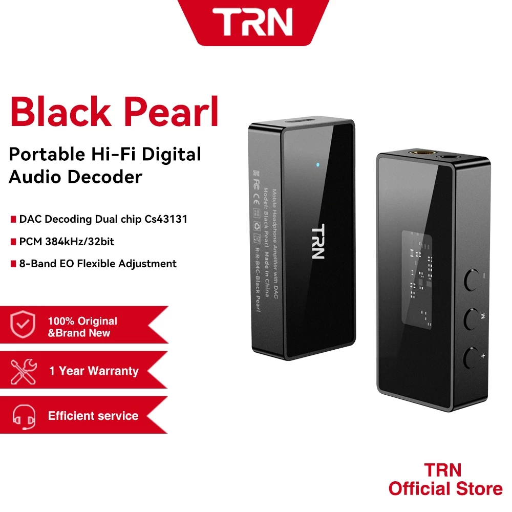 TRN Black Pearl Hi-Fi DAC Amplifier Dual Chip CS43131 32 bit/384kHz DSD256 EQ 8 băng tần với Wa