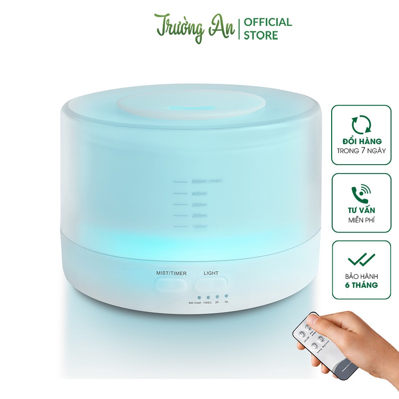 Máy phun sương tạo ẩm, khuếch tán tinh dầu MKT2468 Trụ Trong, dung tích 550ML, có điều khiển, đèn led 7 màu, BH 6 tháng