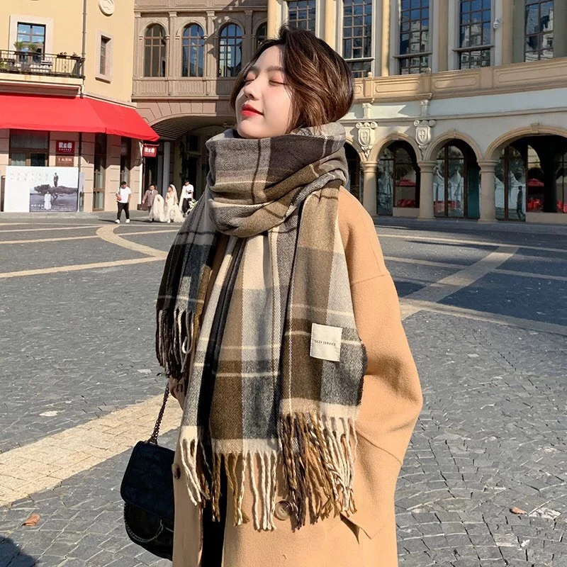 Khăn choàng quàng cổ nữ chất len mềm mịn hoạ tiết caro giữ ấm thời trang thu đông kích thước 60x190cm