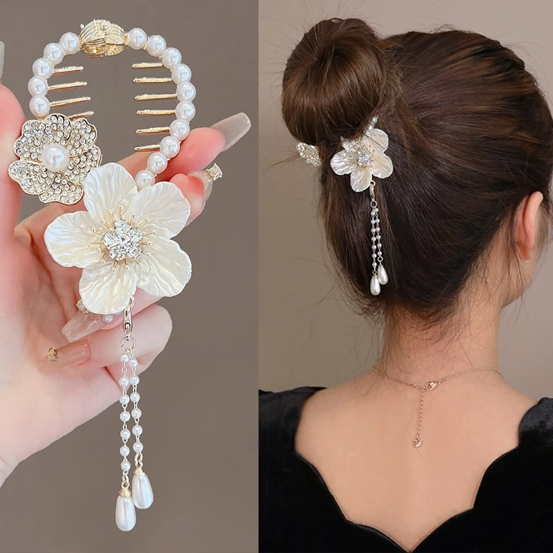 Kẹp Tóc Đuôi  Kim Loại Ngọc Trai Thời Trang Hàn Quốc