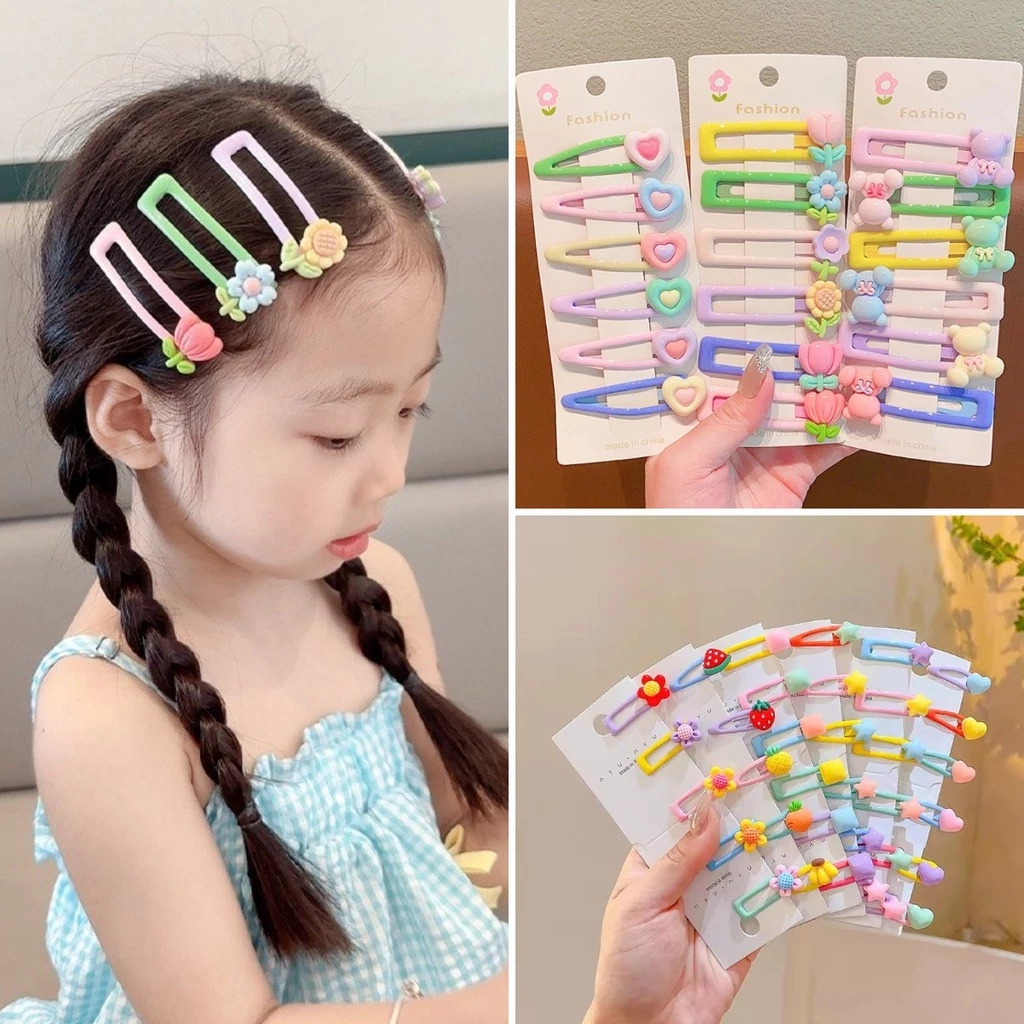 Kẹp tóc trẻ em đầy màu sắc cho bé gái bộ ghim tóc ngọt ngào trượt tóc dễ thương kẹp hoa tình yêu kẹo bb kẹp