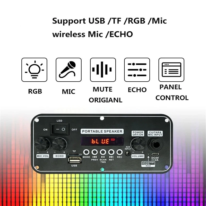 Bảng Mạch Khuếch Đại Âm Thanh mp3 bluetooth 5.0 10w 5v Mô-Đun Sạc mp3 fm Thẻ tf usb mic Thu Âm diy