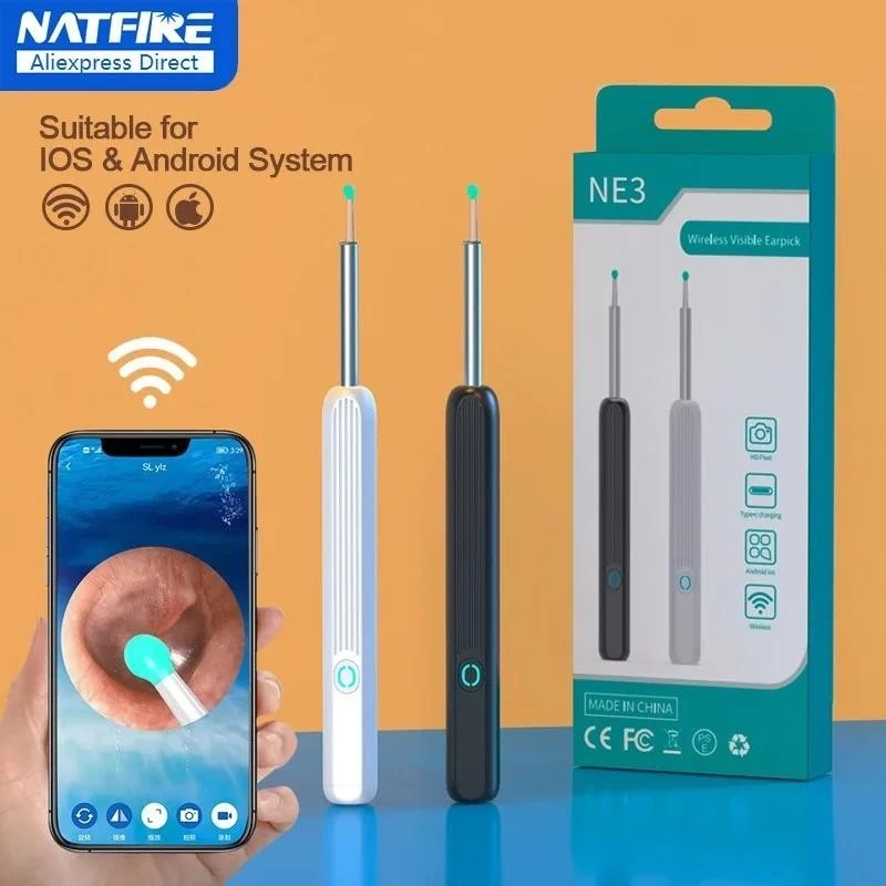 Dụng cụ làm sạch tai thông minh Loại bỏ sáp Máy soi tai Dụng cụ làm sạch đèn LED Camera không dây Làm sạch ráy tai Loại bỏ ráy tai Chăm sóc sức khỏe cá nhân