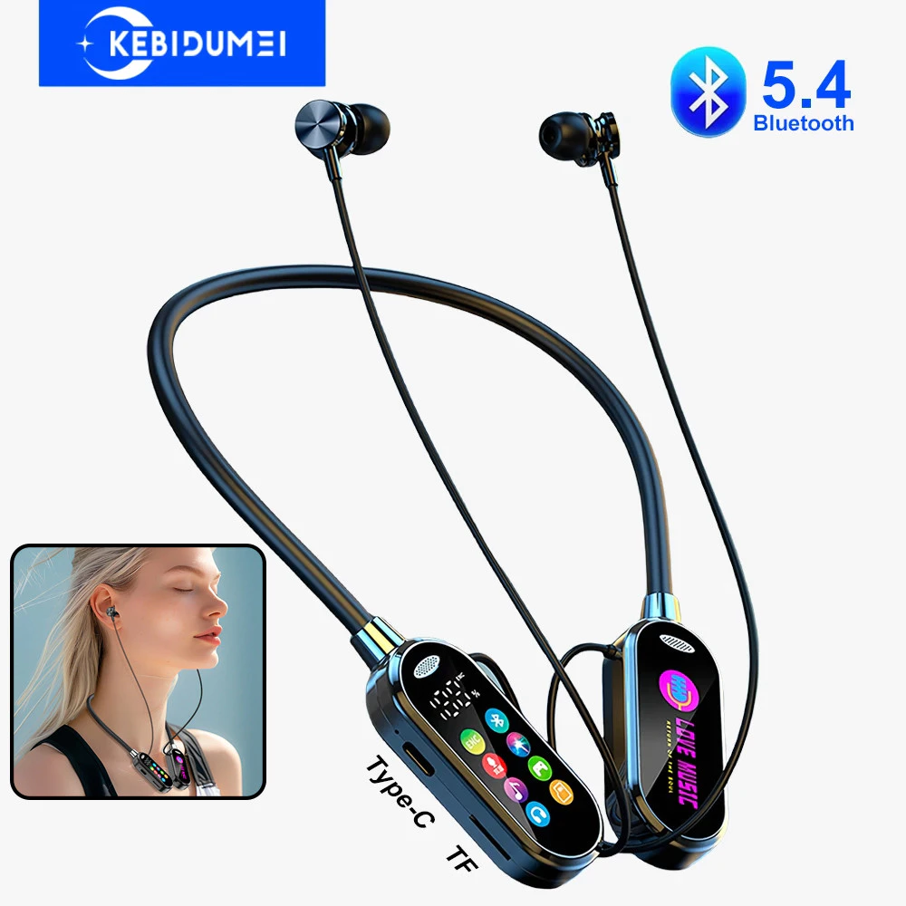 Tai nghe Bluetooth 5.4 Tai nghe đeo cổ màn hình màu Tai nghe không dây HiFi Stereo Giảm tiếng ồn nhét cho điện thoại trực tiếp