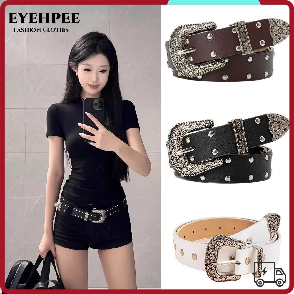 Thắt lưng EYEHPEE Punk, Thắt lưng đinh tán Y2k hợp thời trang, Thắt lưng da PU cổ điển đa năng phong cách Gothic Retro