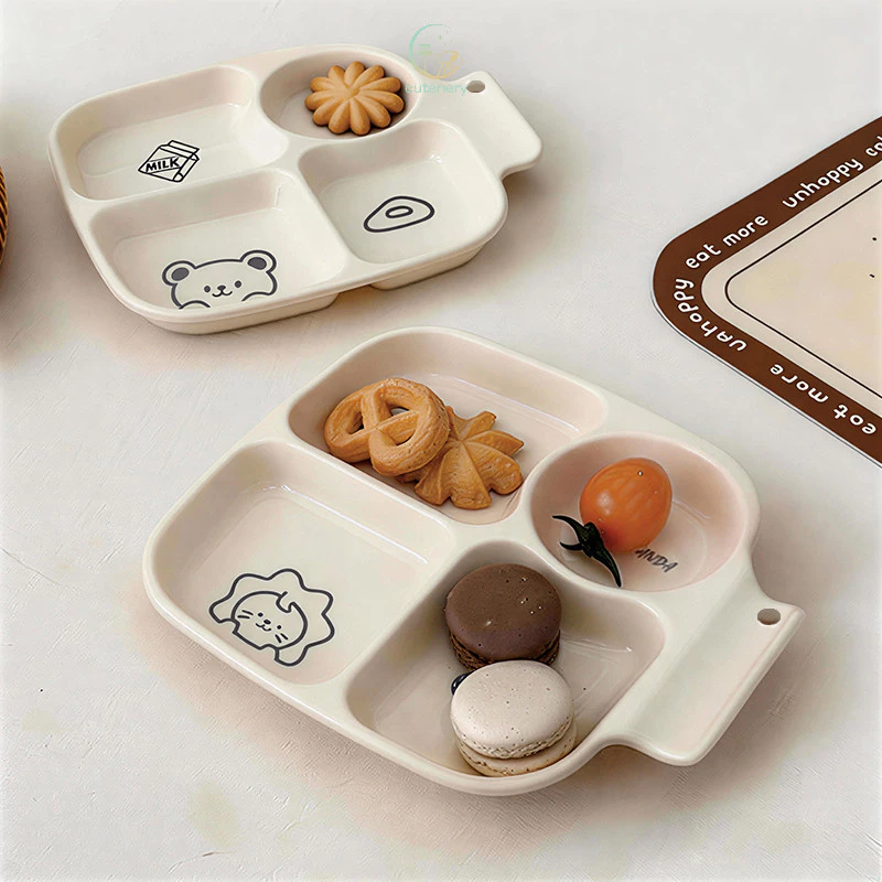Đĩa sứ chia ngăn siêu xinh, đĩa chia ngăn thức ăn giảm cân, dĩa sứ nhiều ngăn đa năng