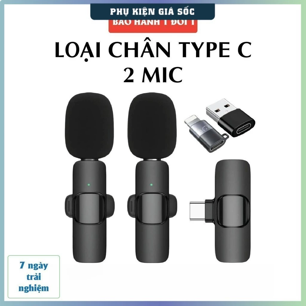 Micro thu âm không dây K9 lọc giảm tiếng ồn. Loại chân cắm L-ning/ Type C ghi âm quay video - M
