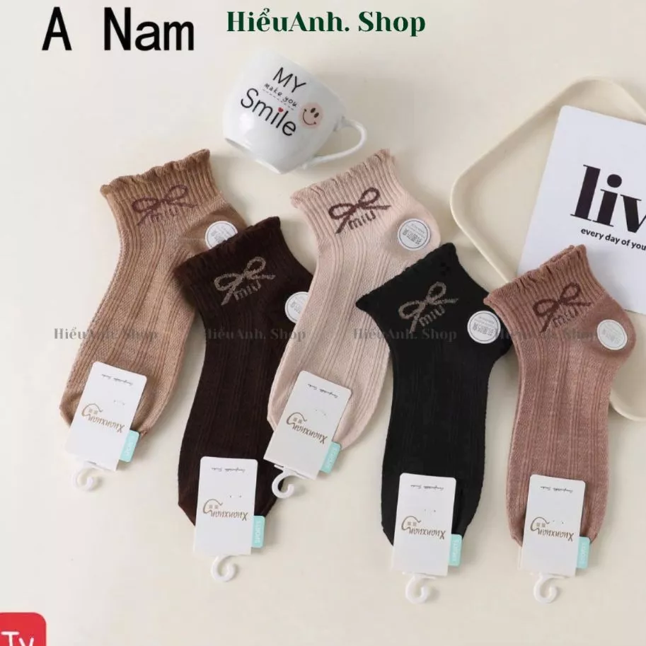 Set 10 đôi Tất cổ cao nữ họa tiết Nơ To Vớ cổ cao hình Nơ phong cách tông màu nâu chất đẹp co giãn tốt mẫu mới 2025