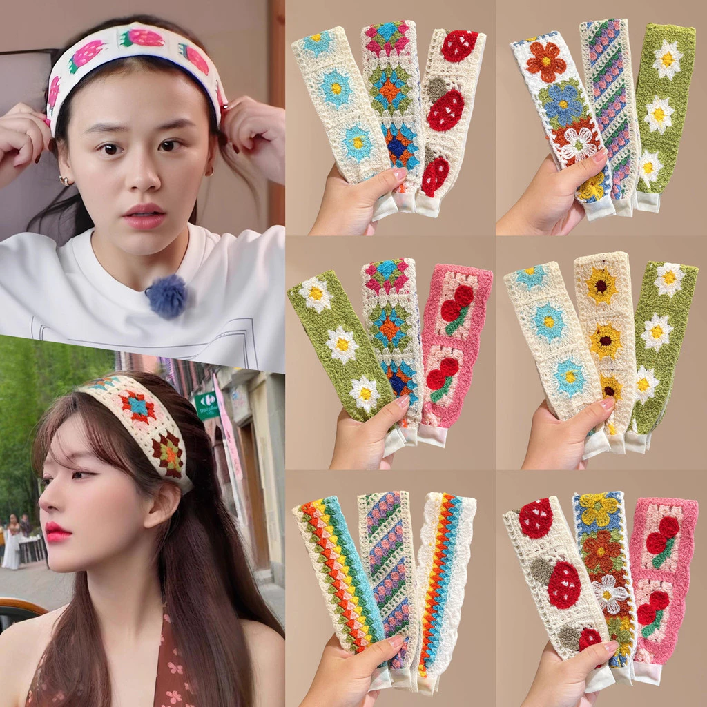 Hàn Quốc Dính Dán Đầu Hoa Ngọt Ngào Dệt Kim Velcro Headband Magic Paste Hà
