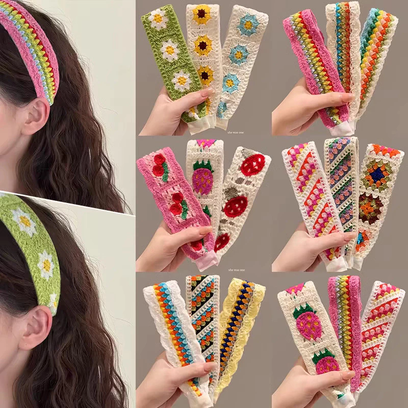 Hàn Quốc Dính Dán Đầu Hoa Ngọt Ngào Dệt Kim Velcro Headband Magic Paste Hà