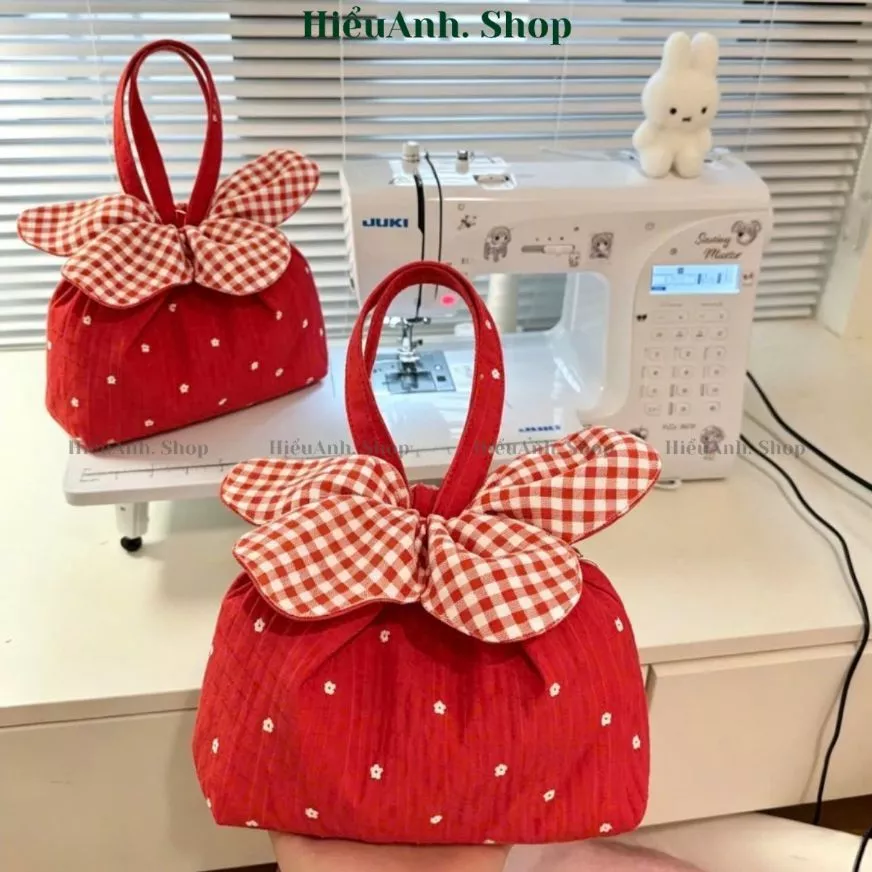 Túi Vải Hình Bông Hoa Kẻ CaRo - Túi Đựng Đồ Cá Nhân Cầm Tay Xinh Xắn Style Hàn Quốc