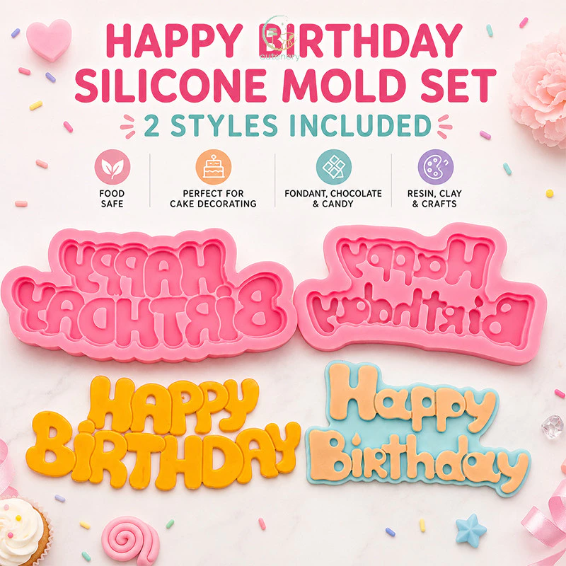 Khuôn silicon - Happy Birthday trái tim - Khuôn làm bánh, khuôn rau câu