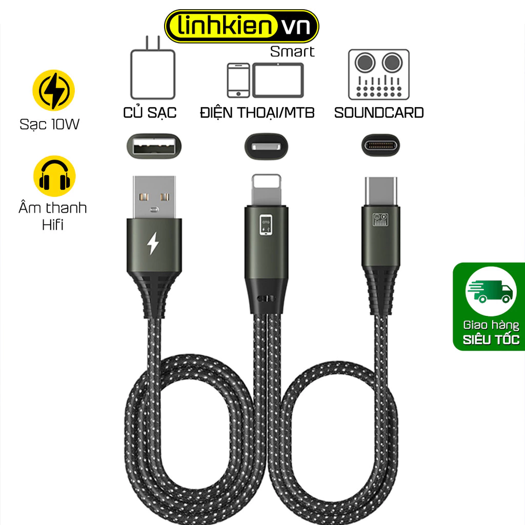Dây cáp Livestream thu âm dùng cho Soundcard hỗ trợ âm thanh hifi, vừa live vừa sạc pin, chuyển