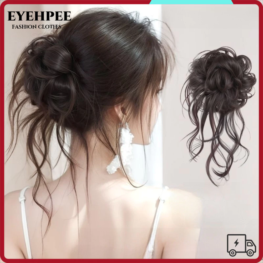 EYEHPEE - Tóc Giả Bun và Kẹp Vuốt Móng, Tóc Xoăn Lông Tơ, Màu Nâu Đen Tự Nhiên, Phụ Kiện Tóc