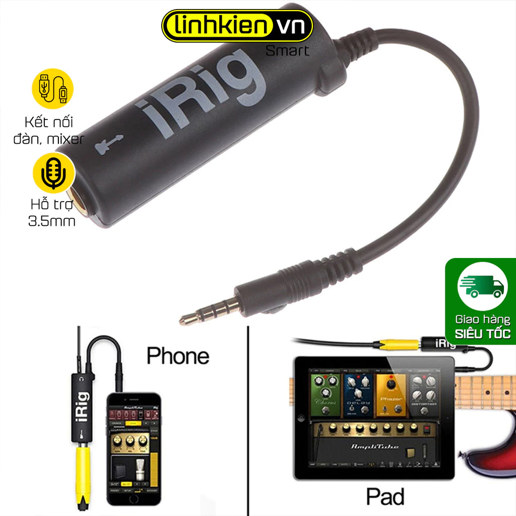 Thiết Bị IRig Thu âm từ Guitar EQ, Organ, Piano điện, Ampli Karaoke, Mixer vào Điện Thoại chân