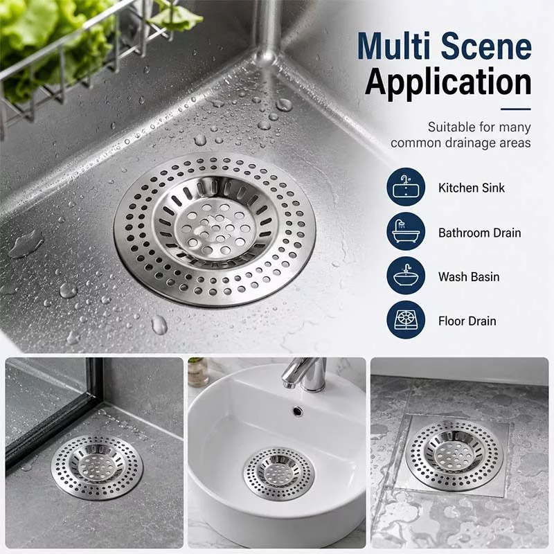 BO 2 Lưới lọc bồn rửa bằng thép không gỉ 430, lưới chắn tóc, nắp cống thoát nước nhà tắm, lưới chống tắc nghẽn.