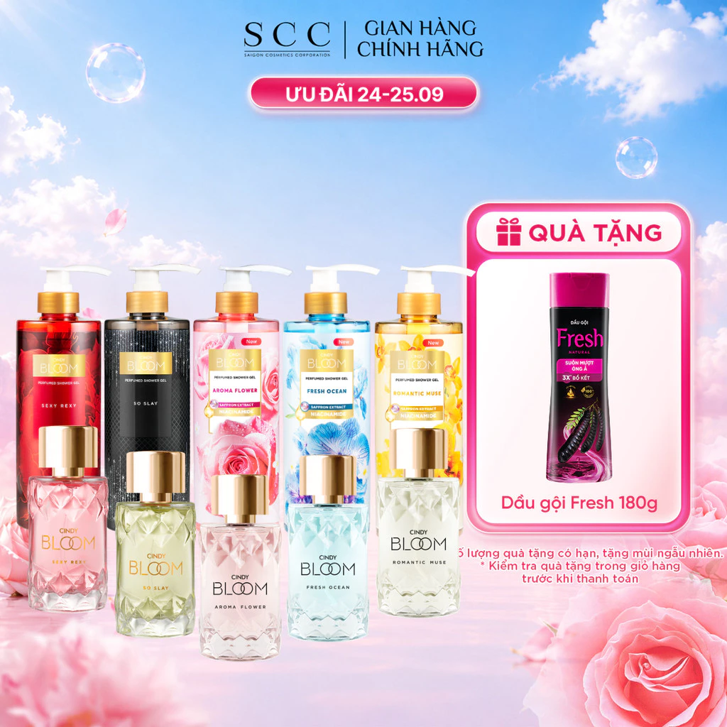 COMBO 1 Sữa Tắm 640g + 1 Nước Hoa 50ml CINDY BLOOM So Slay - Sexy Rexy - Aroma Flower - Romantic Muse
