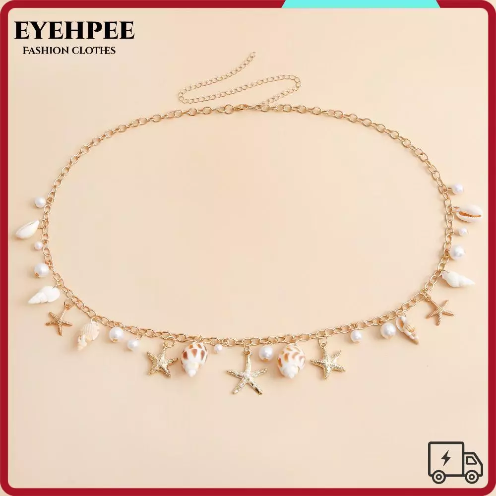 EYEHPEE Dây chuyền thắt lưng EYEHPEE, Dây chuyền cơ thể mặt dây chuyền vỏ sao biển Bohemian, cơ thể bằng hợp kim thời trang Vỏ sao biển cho nữ