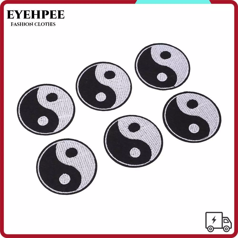 EYEHPEE 6 Miếng Dán Âm Dương, Họa Tiết Bí Ẩn Cotton Thái Cực Miếng Dán, Cá Tính Sắt Trên Thêu Miếng Dán Quần Áo DIY
