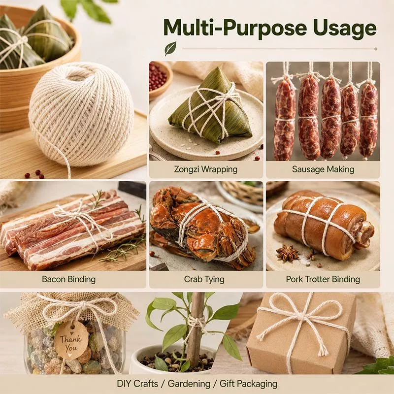 Dây cotton dùng để gói bánh Zongzi, dây cotton an toàn thực phẩm, cuộn 70m, dùng để buộc thịt, cua, xúc xích