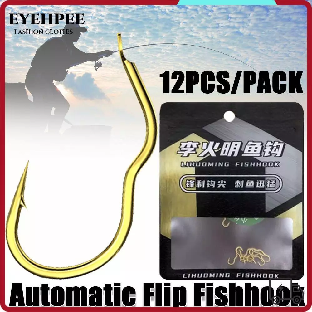 EYEHPEE 12 Cái / gói Móc câu vàng, Móc câu lật tự động bằng thép Carbon cao chống trượt, Dụng cụ câu cá thép gai sắc nét