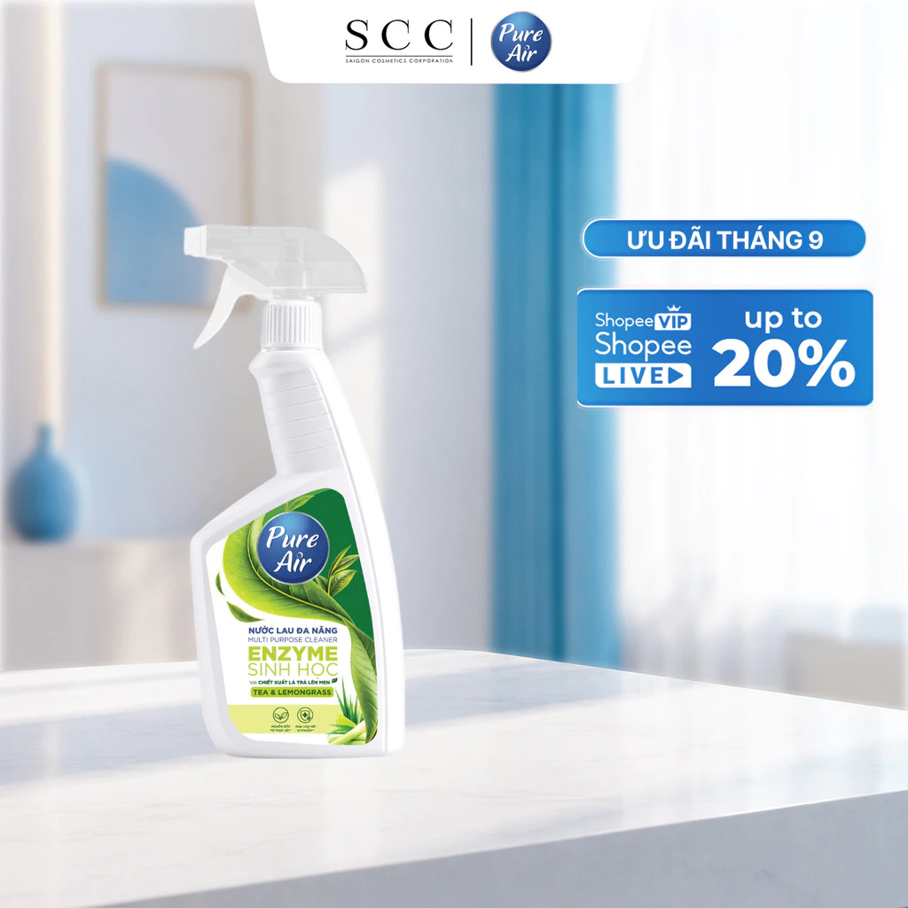 Nước Lau Đa Năng Enzyme Sinh Học Pure Air Chiết Xuất Lá Trà Lên Men Hỗ Trợ Làm Sạch Khử Mùi 460ml