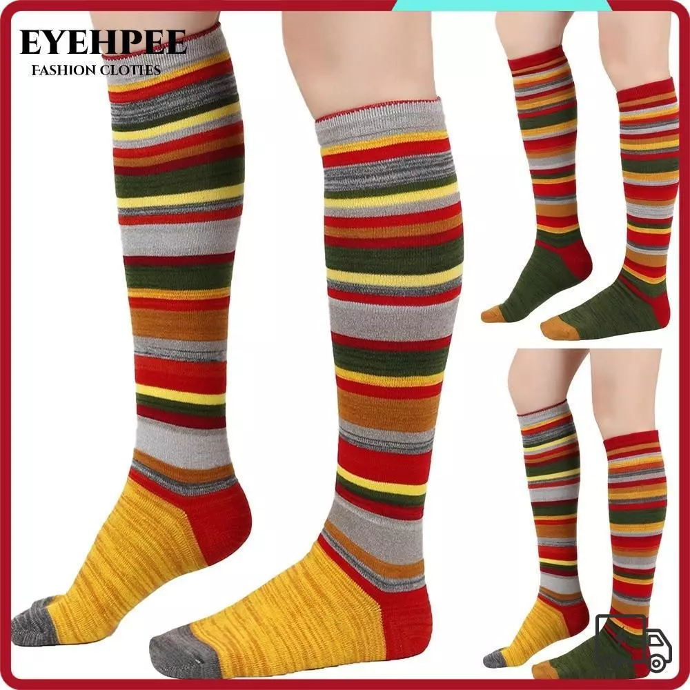 EYEHPEE Tất Nữ EYEHPEE, Tất Cotton Sọc Nhiều Màu Sắc Giáng Sinh, Dệt Kim Dày Hợp Thời Trang Dài Phong Cách Sọc Vớ Trang Phục Halloween