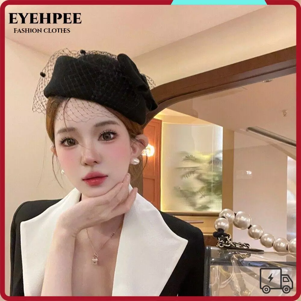 EYEHPEE Mũ Fascinator EYEHPEE, Mũ Nơ Len Cashmere Có Viền, Tính Khí Phong Cách Anh Quốc Nữ Trang Trọng Mũ