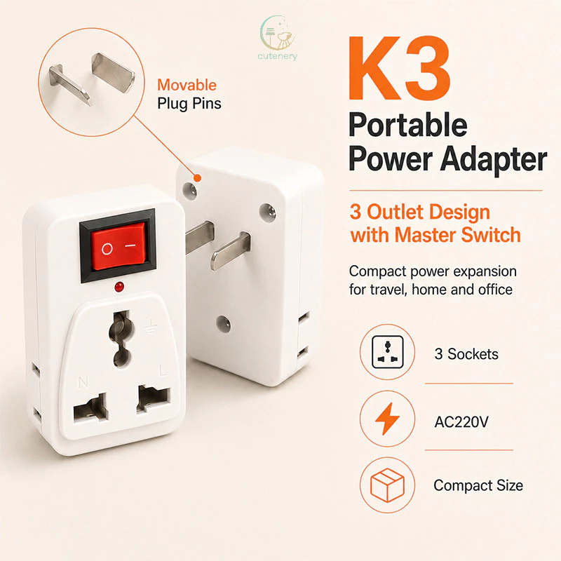 Phích cắm chuyển đổi đa năng MY-K4 1 ra 3, có công tắc, có đèn báo