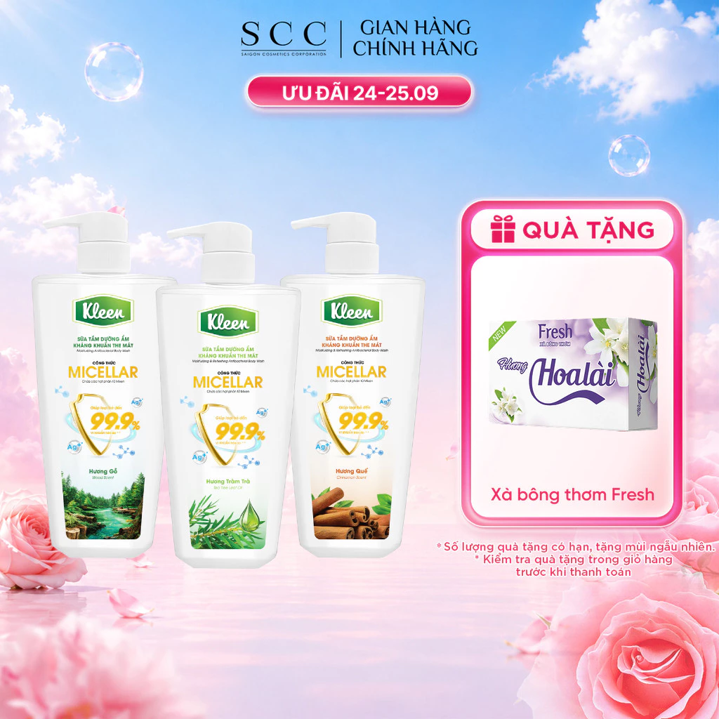 Sữa Tắm Dưỡng Ẩm Kháng Khuẩn The Mát Kleen 850g (Gỗ/Quế/Tràm Trà)