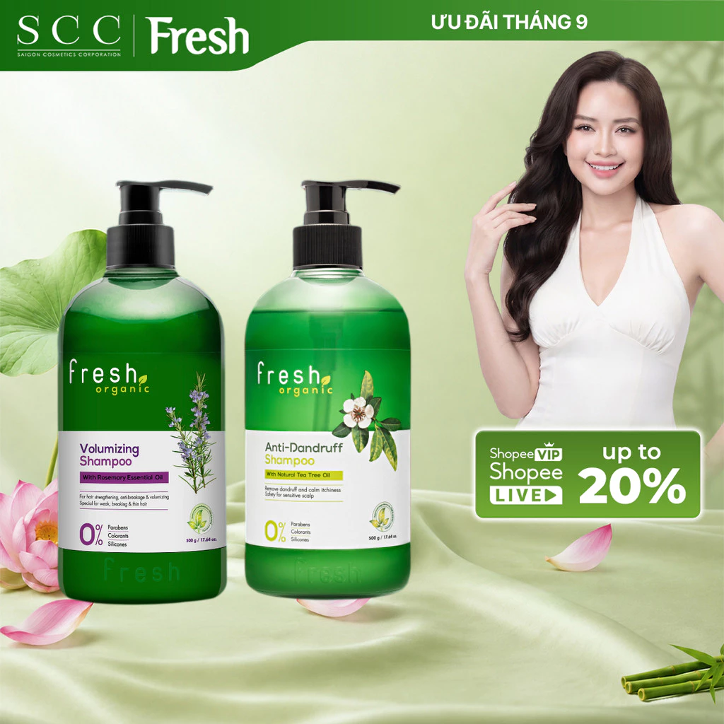 Dầu Gội FRESH ORGANIC Tinh Chất Tràm Giảm Gàu (Anti Dandruff) / Tinh Chất Hương Thảo Giảm Gãy Rụng (Volumizing) 500g