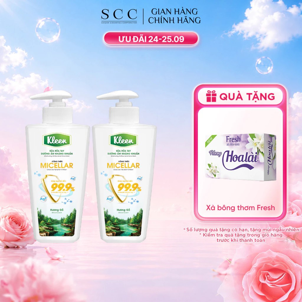 Combo 2 Sữa Rửa Tay Dưỡng Ẩm Kháng Khuẩn Kleen 450g (Gỗ/Quế/Tràm Trà)