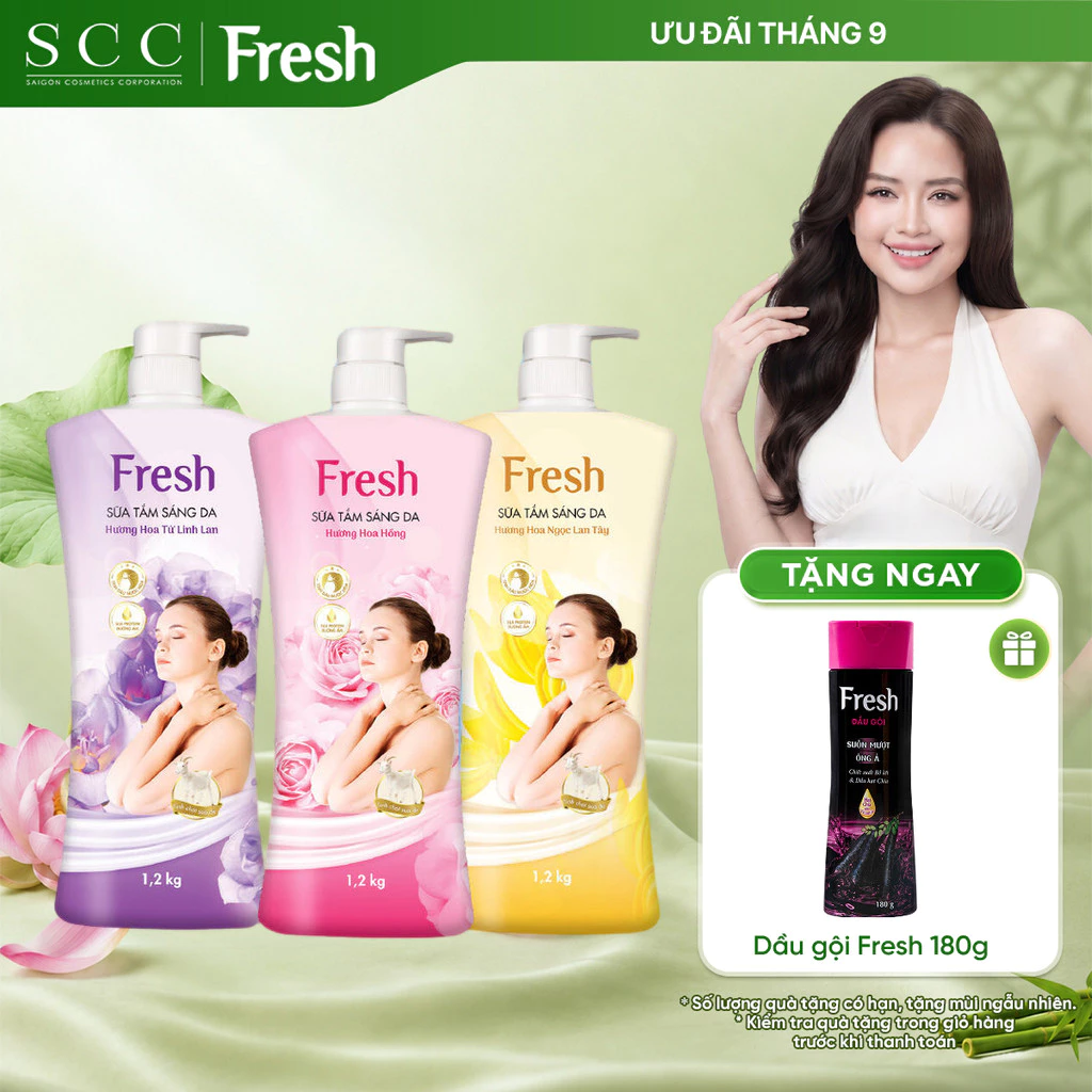 Sữa Tắm Sáng Da FRESH Hương Hoa Hồng / Ngọc Lan Tây / Hoa Tử Linh Lan Chai 1.2kg