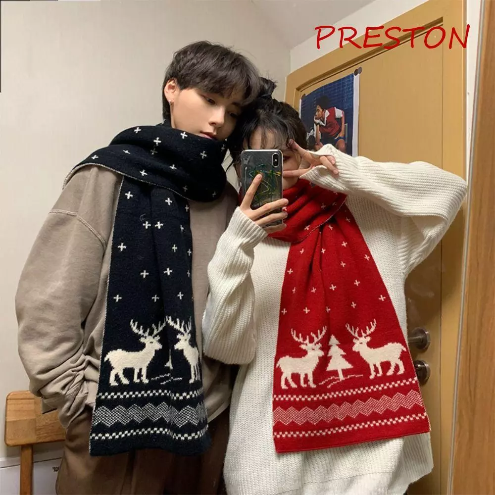 Khăn Giáng Sinh PRESTON, Khăn Len Đỏ Hươu Khăn Dệt Kim, Khăn choàng Cashmere Dễ Thương Khăn Len Phong Cách Hàn Quốc Khăn quàng cổ Cashmere Mùa Đông Học Sinh