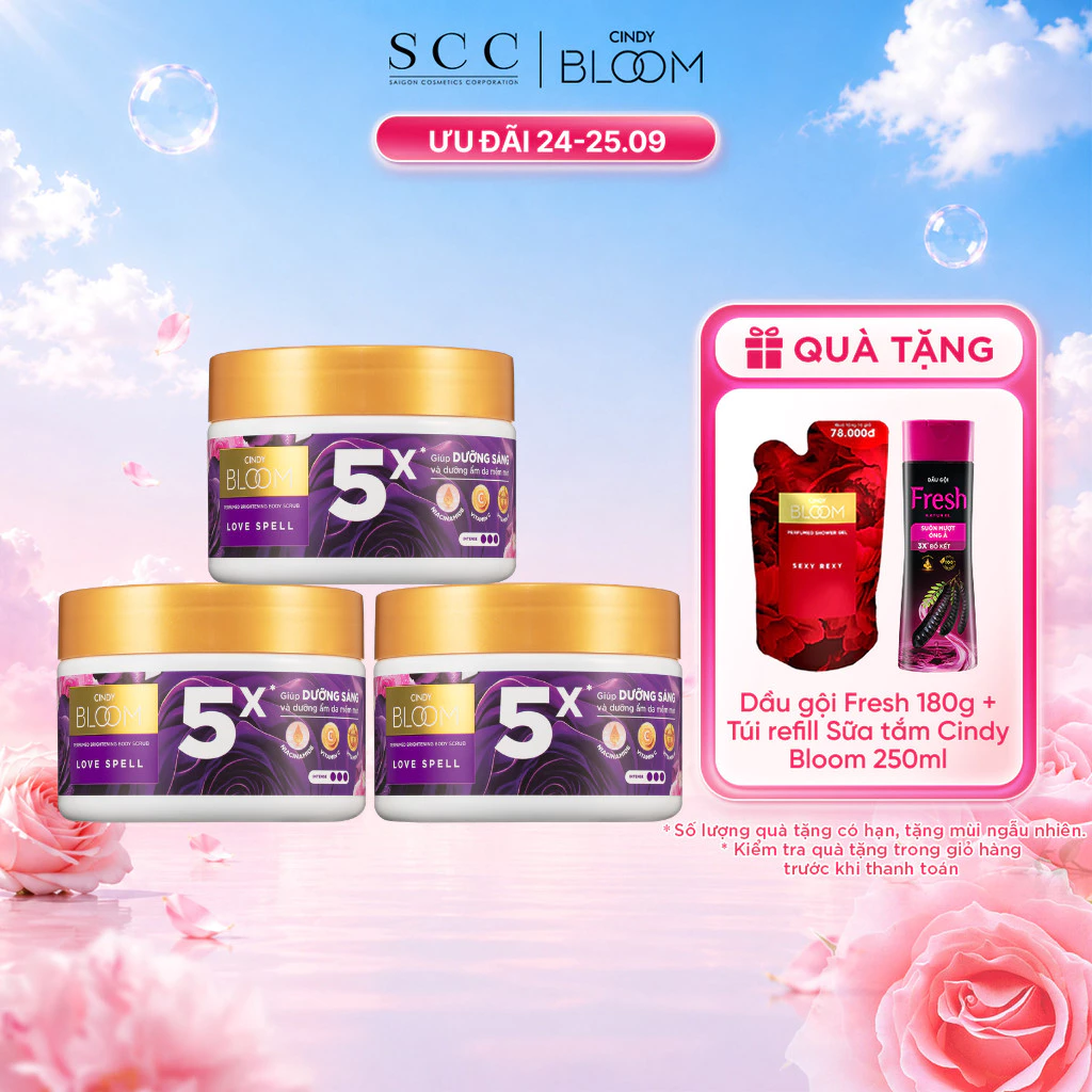 Combo 3 Tẩy Tế Bào Chết Hỗ Trợ Dưỡng Sáng Da Hương Nước Hoa Cindy Bloom 220g