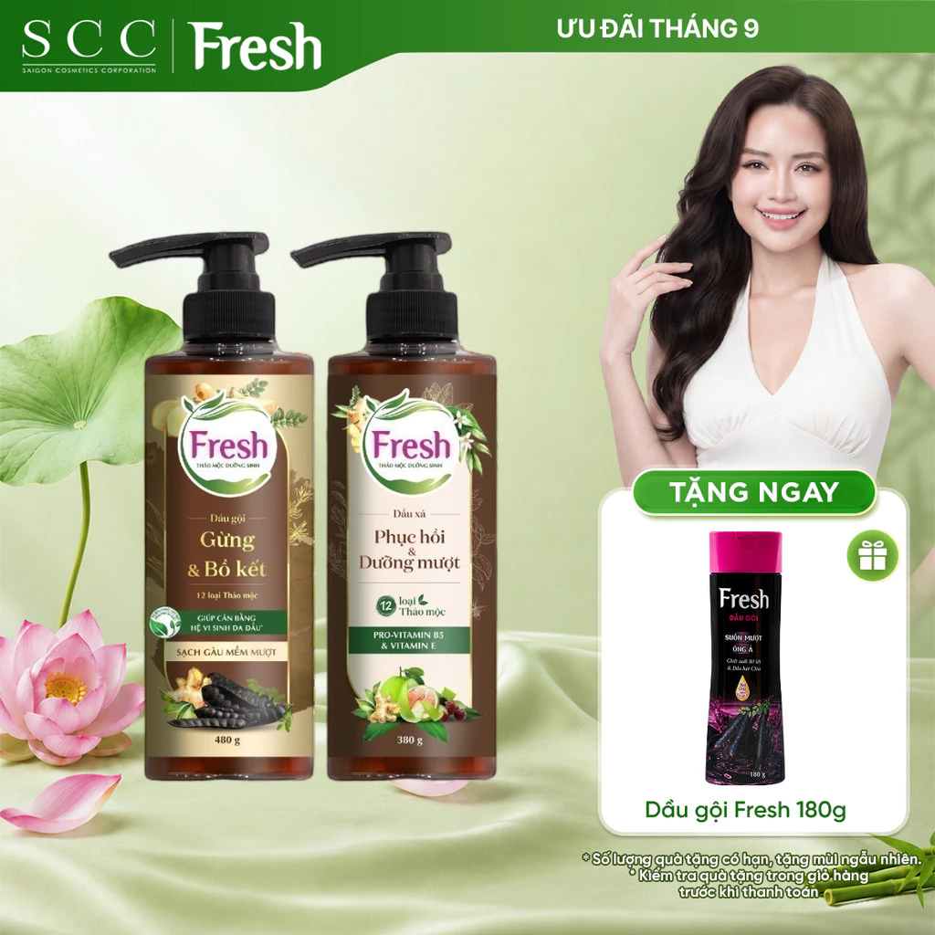 Combo Dầu Gội & Xả FRESH Thảo Mộc Dưỡng Sinh Chắc Khỏe Bồng Bềnh/Sạch Gàu Mềm Mượt- 480g + 380g