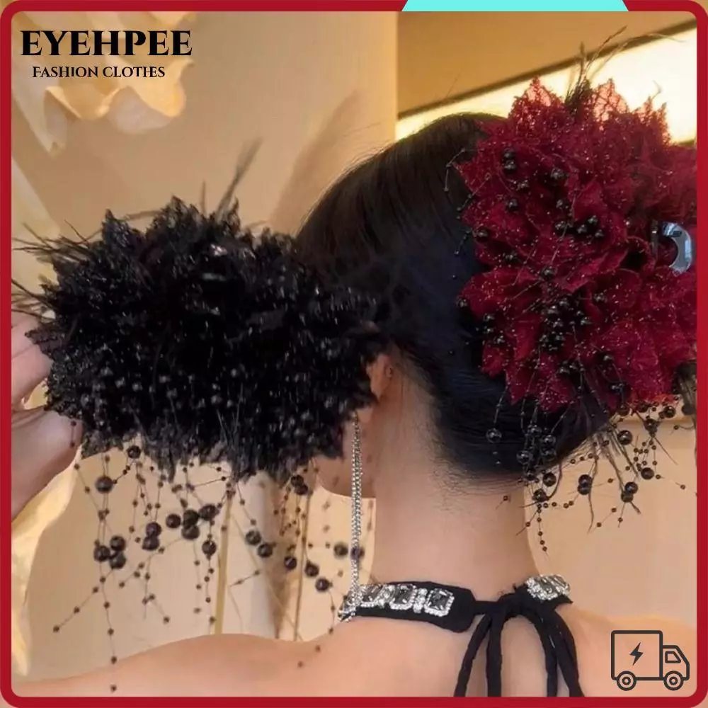 EYEHPEE Hoa Hairgrips, Tua Rua Đính Kim Sa Lấp Lánh Kẹp, Hoa Mẫu Đơn Thanh Lịch Nhựa Cá Mập Kẹp Nữ